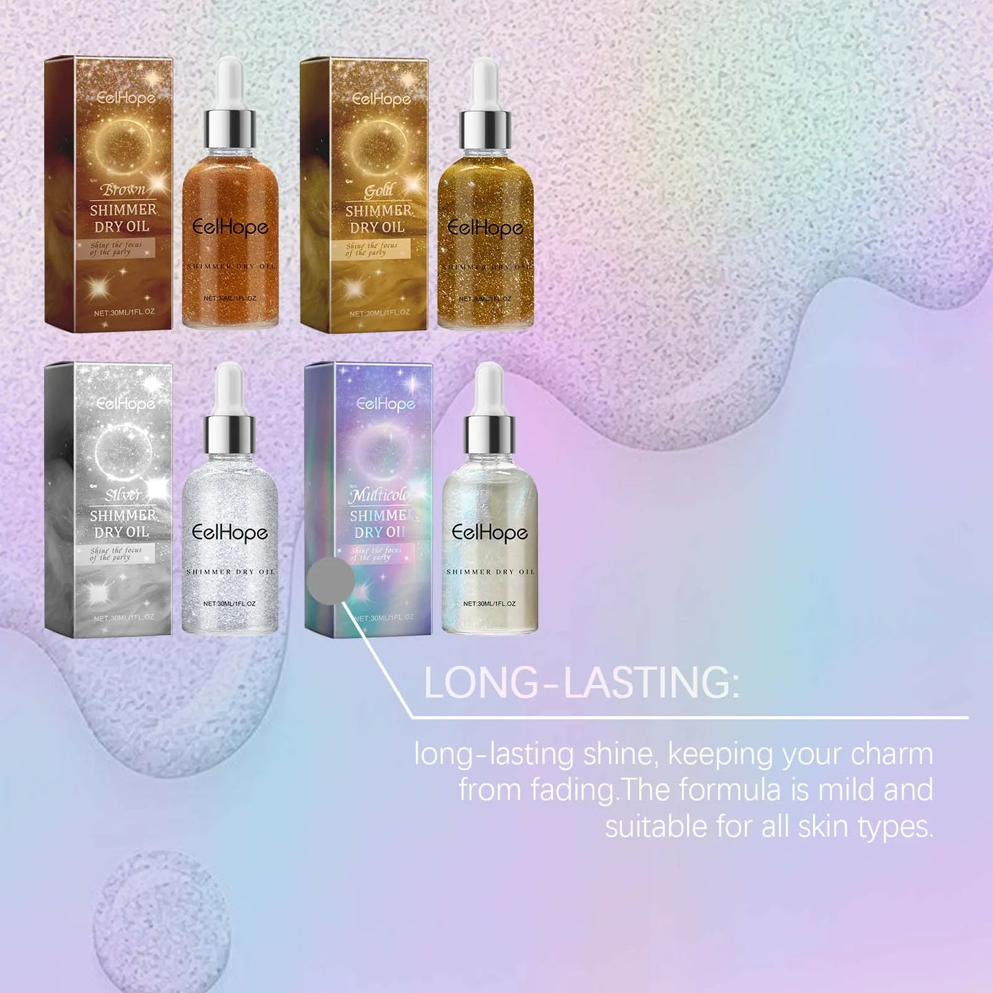 Eelhope Body Glitter Oil Natural Face Shimmer Shiny Moisturizing Waterproof Lasting Skin Brightening Liquid for Summer Party