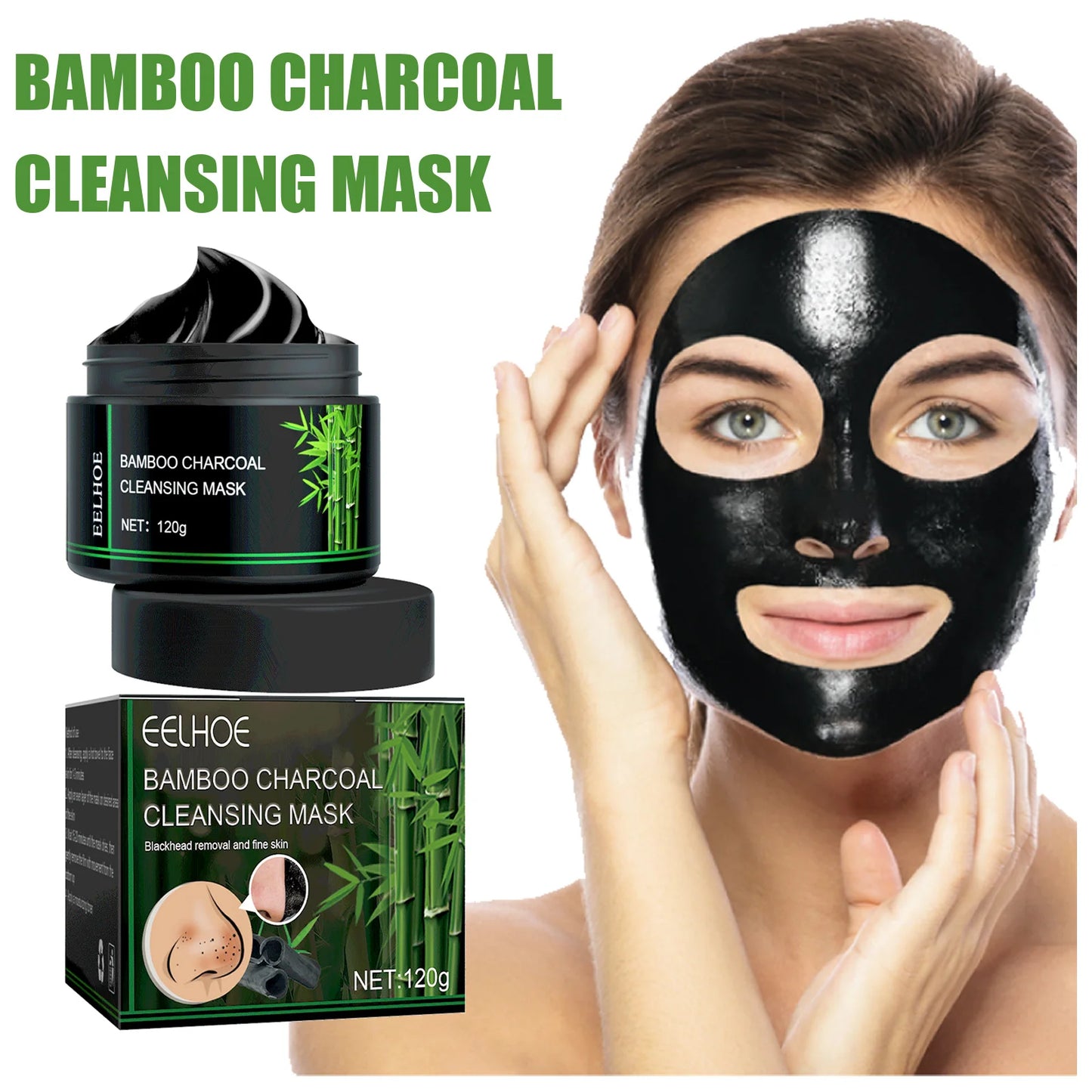 120g Eelhoe Bamboo Charcoal Blackhead Remove Tear Facial Mask Deep Clean Shrink Pores Skin Care Nasal Clear Facial Mask Gel