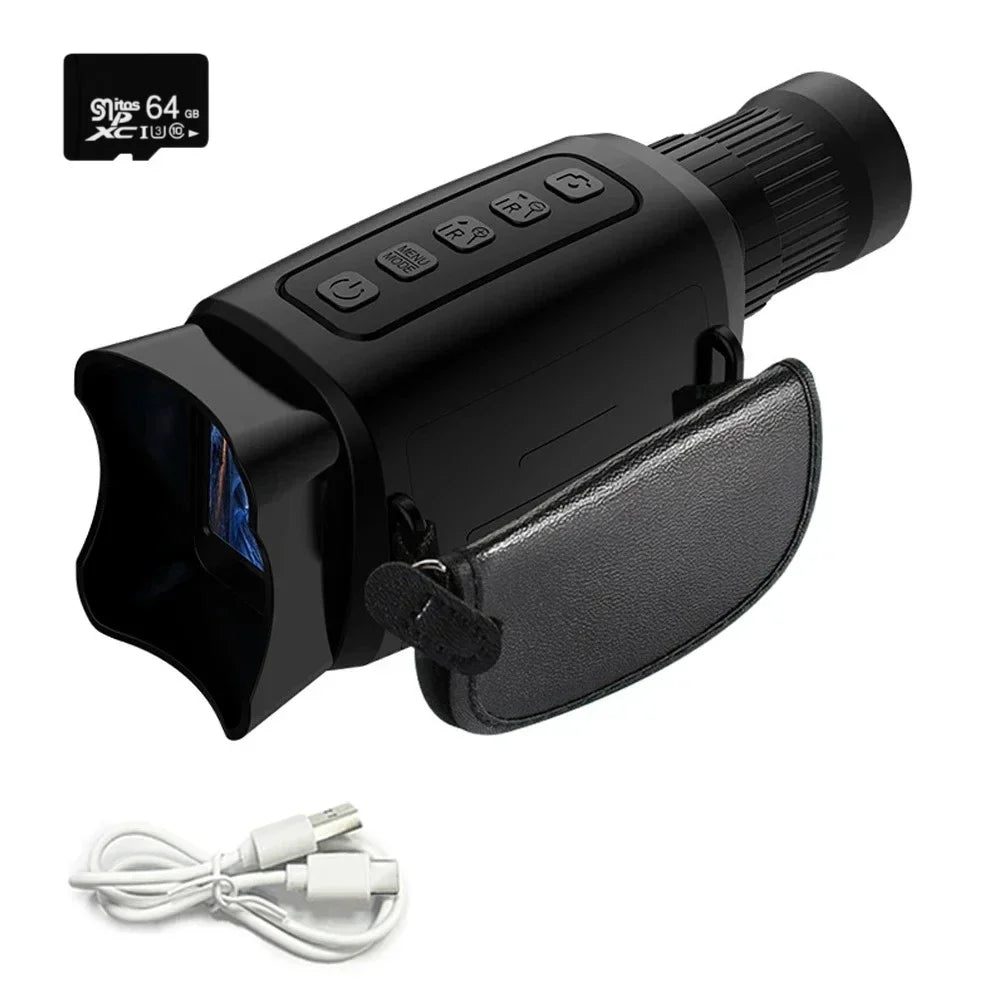 16X Zoom Night Vision Monocular with 2000mAh Rechargeable Battery Wrist Strap Handheld Infrared Scope Telescope for Hunting