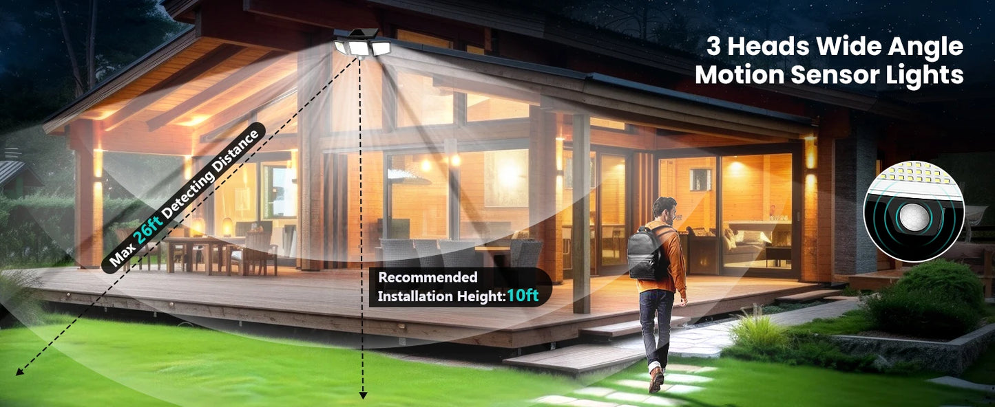 (1/2/3Pack)3 Heads Solar Outdoor Light, 210LED 2500LM Motion Sensor Security Light with Wireless Remote Control, IP65 Waterproof