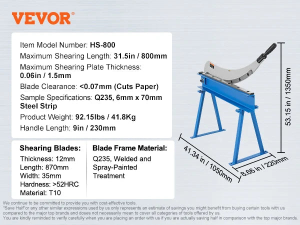 Manual Hand Plate Shear 5"/8"/12"/32" for Metal Sheet Processing Benchtop Cutter Q235 Material for Thick Steel Crafting