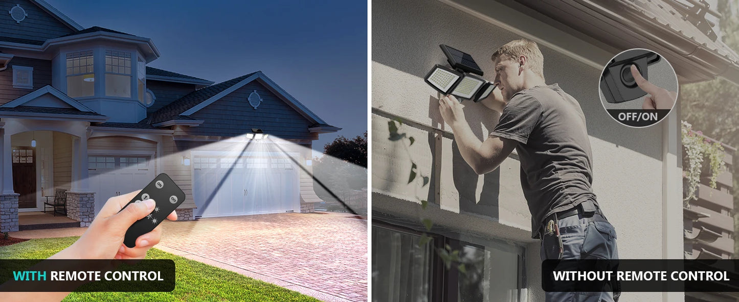 (1/2/3Pack)3 Heads Solar Outdoor Light, 210LED 2500LM Motion Sensor Security Light with Wireless Remote Control, IP65 Waterproof