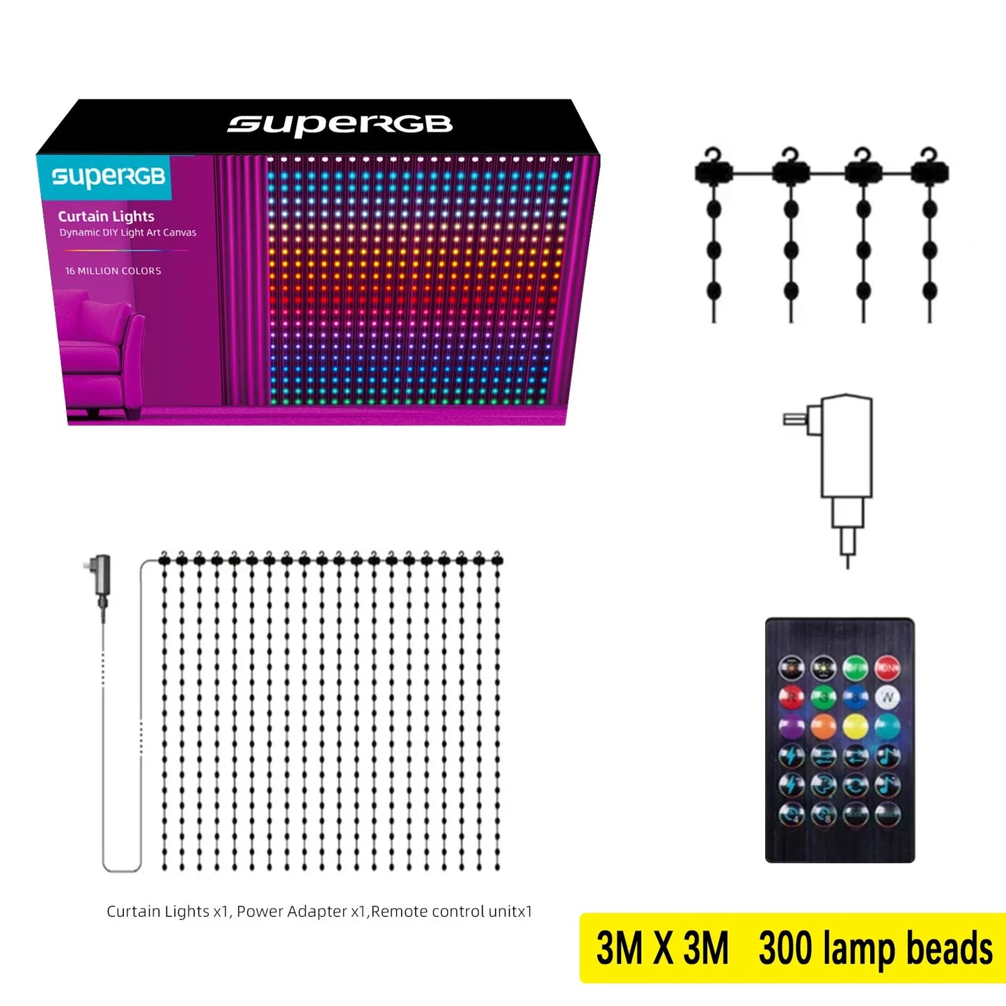 Smart Curtain Lights String App Controlled LED Window Hanging Curtain Lights 300/200 LED RGB Color Music Pattern Change Display