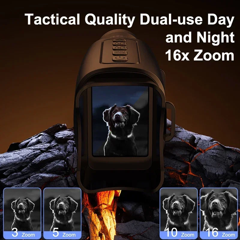 16X Zoom Night Vision Monocular with 2000mAh Rechargeable Battery Wrist Strap Handheld Infrared Scope Telescope for Hunting