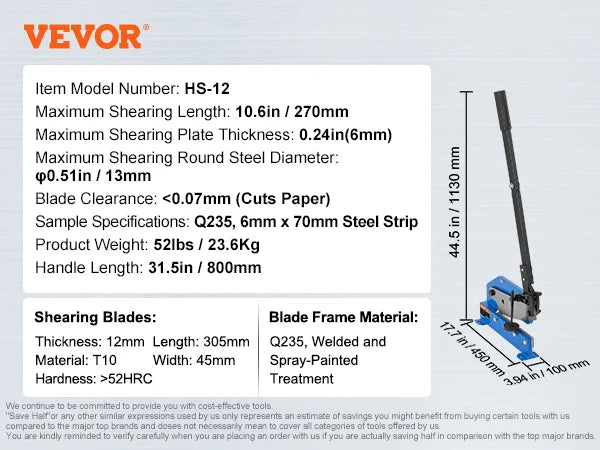 Manual Hand Plate Shear 5"/8"/12"/32" for Metal Sheet Processing Benchtop Cutter Q235 Material for Thick Steel Crafting