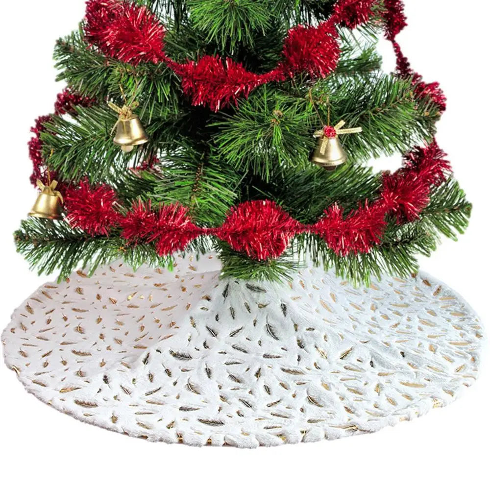 Christmas Tree Floor Skirt Soft Plush Tree Skirt Ornaments Christmas Tree Mat With Leather Patterns For Decorations Holiday Part