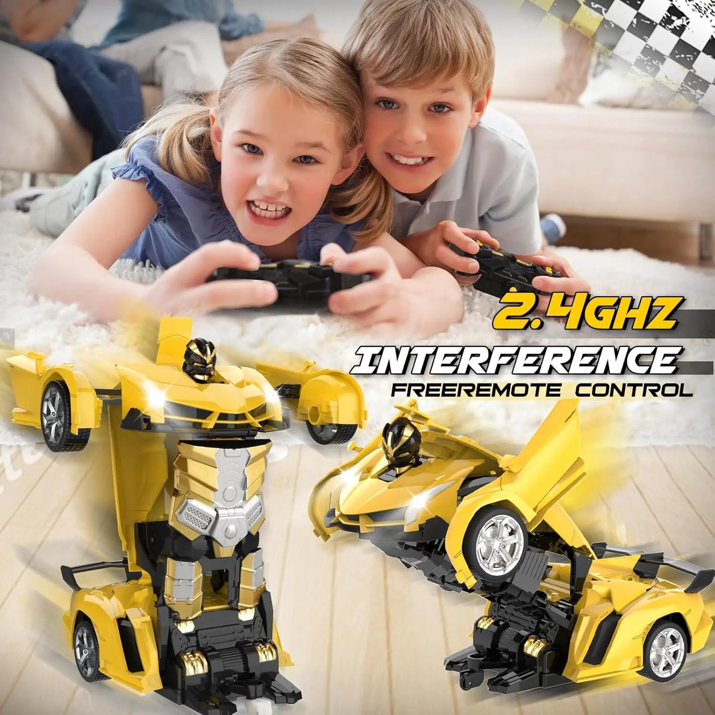 Remote Control Car - Transform Robot Toys for Kids, Rechargeable RC Cars with Lights, 360° Rotating Gifts Party Favors for Kids