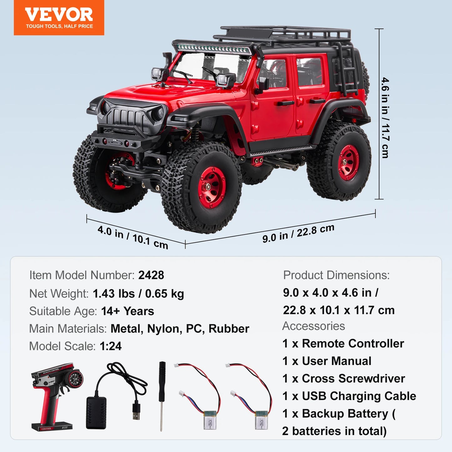 SucceBuy RC Cars 3km/h 1/24 Off Road All Terrain 4WD with Full Lighting Remote Control Racing Truck for Adults and Kids Toys