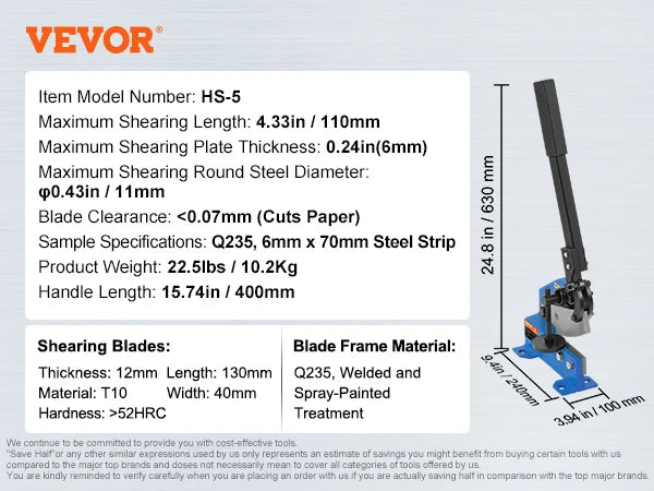 Manual Hand Plate Shear 5"/8"/12"/32" for Metal Sheet Processing Benchtop Cutter Q235 Material for Thick Steel Crafting