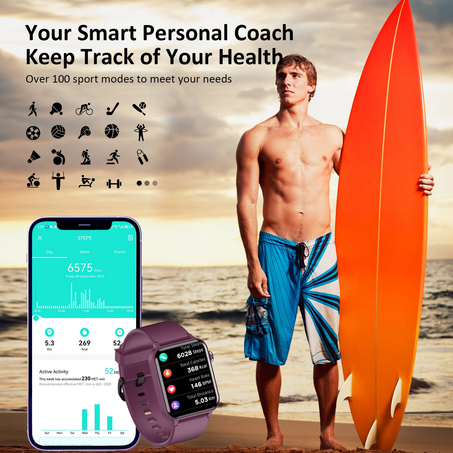 Baolubao 【2024 Global Version】 Smart Watch Calling Function 100+ Sports Modes 24H Health Monitor Smartwatch Christmas Gift