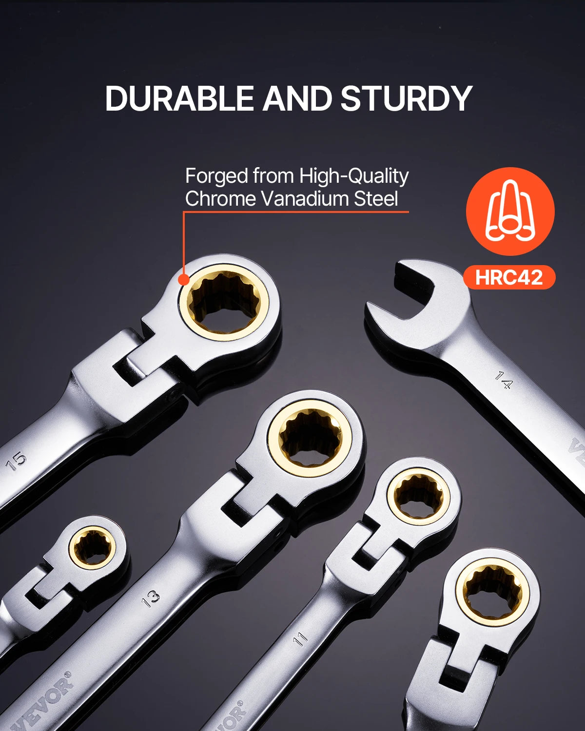 Flex-Head Ratcheting Wrench Set 8pcs Combination Wrench Set Roll-up Pouch Steel Flexible Ratcheting Wrench Set SAE Metric