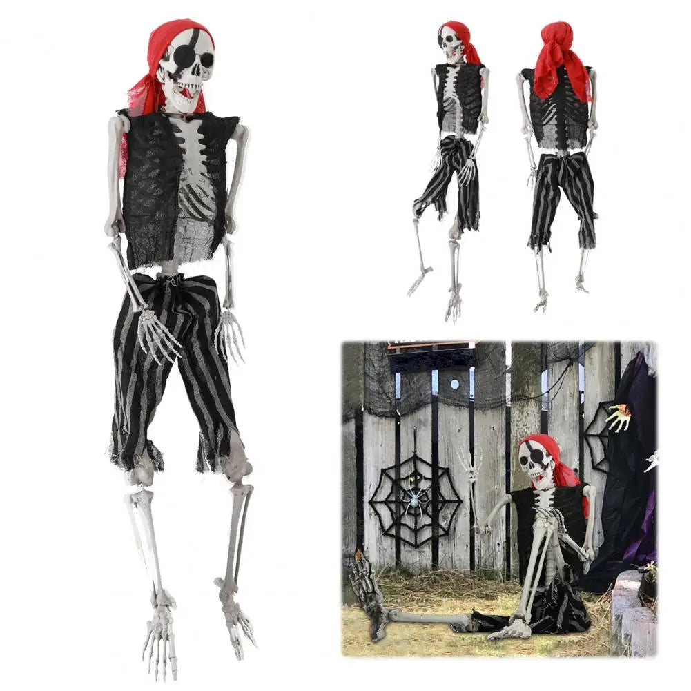 Life Size Imitation Skeleton Full Body Realistic Human Bones with Joints Pirate Styling Halloween Pose Skeleton Prop Decoration