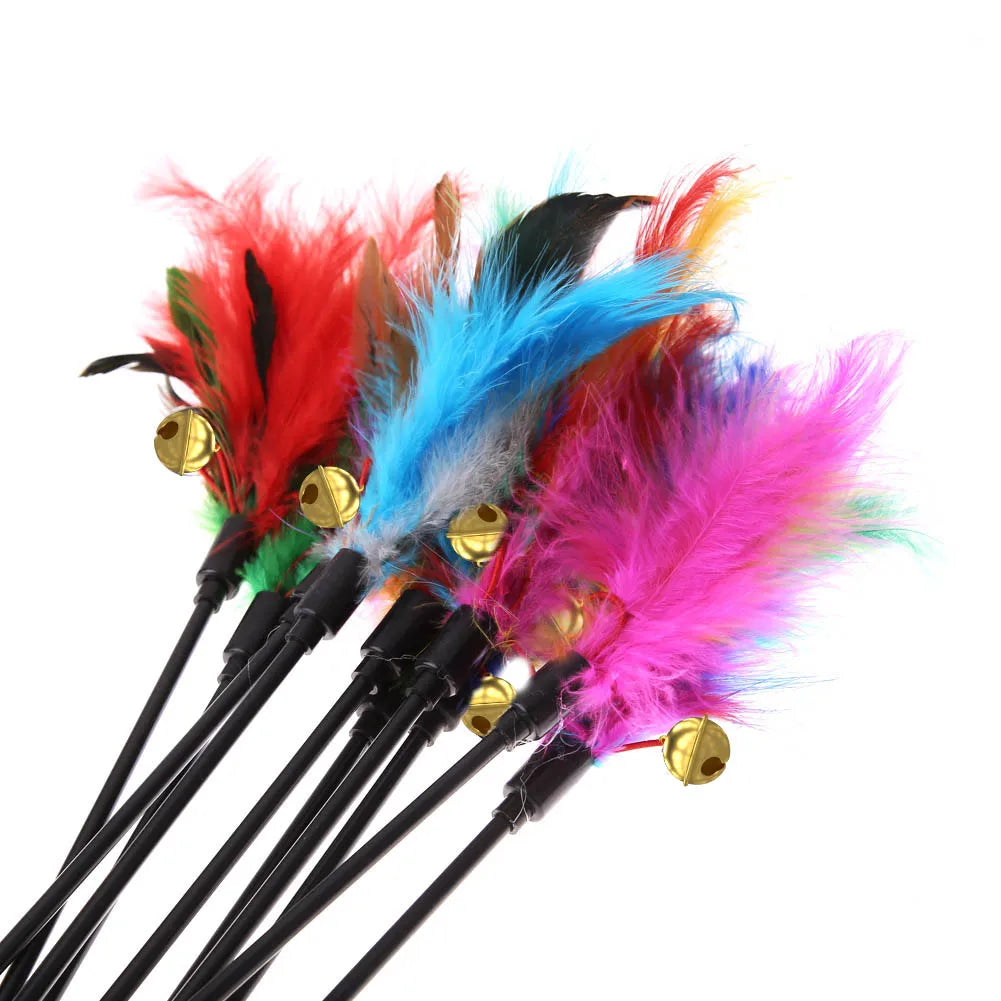 15pcs/3set Cat Interactive Wand Colorful Feather Chicken Feather Cat Stick Bell Portable Creative Novelty Pet Cat Supplies