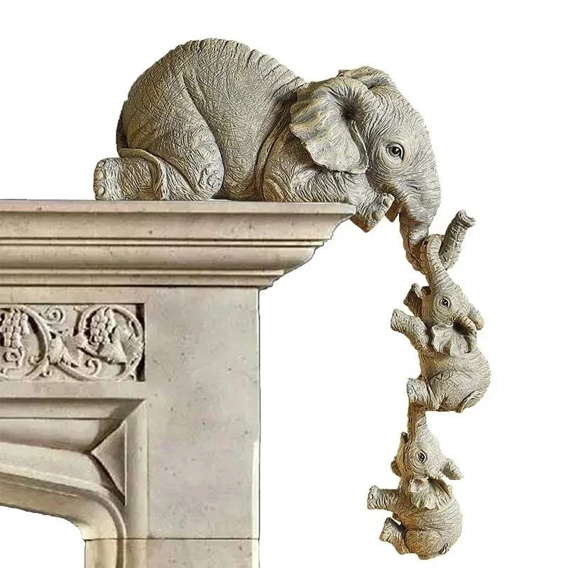 3pcs/set Cute Elephant Figurines Mother Elephant Holding Baby Elephant Hanging Off The Edge of Shelf or Table Resin Crafts