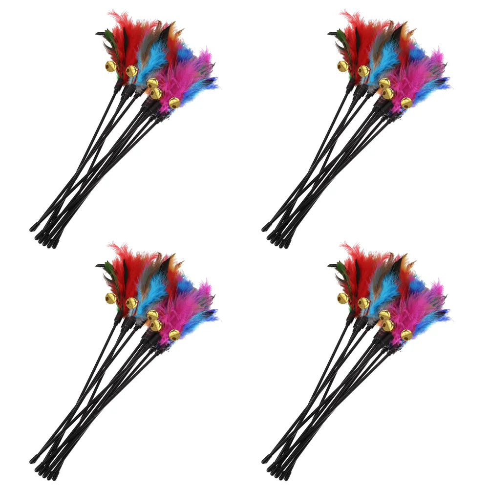 15pcs/3set Cat Interactive Wand Colorful Feather Chicken Feather Cat Stick Bell Portable Creative Novelty Pet Cat Supplies