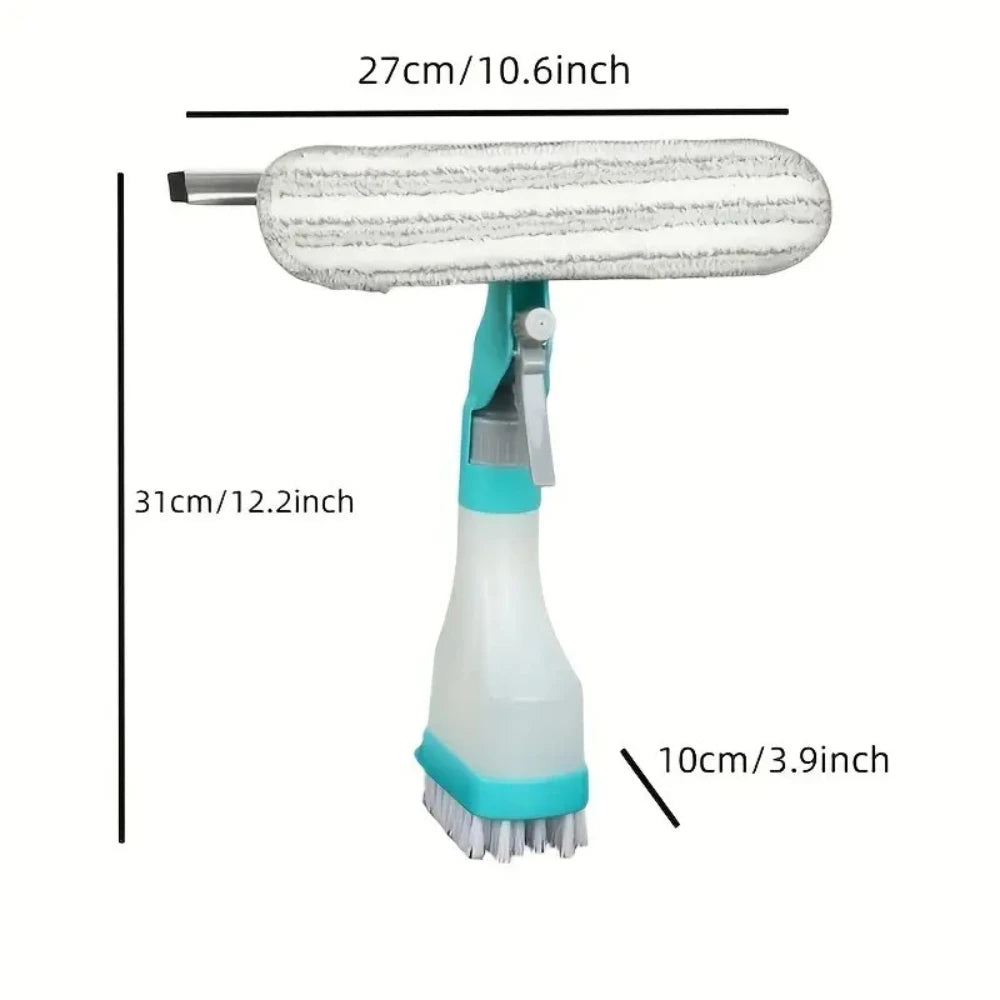4-in-1 Glass Wiper with Spray Bottle, Scraper, Scrub Brush for Floor, Wall, Tile, Window
