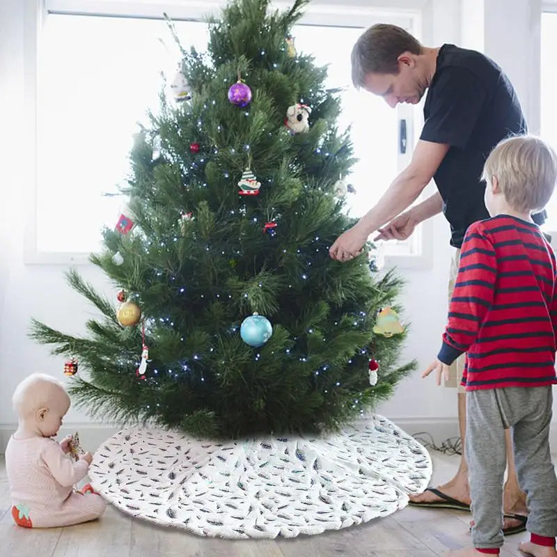 Christmas Tree Floor Skirt Soft Plush Tree Skirt Ornaments Christmas Tree Mat With Leather Patterns For Decorations Holiday Part