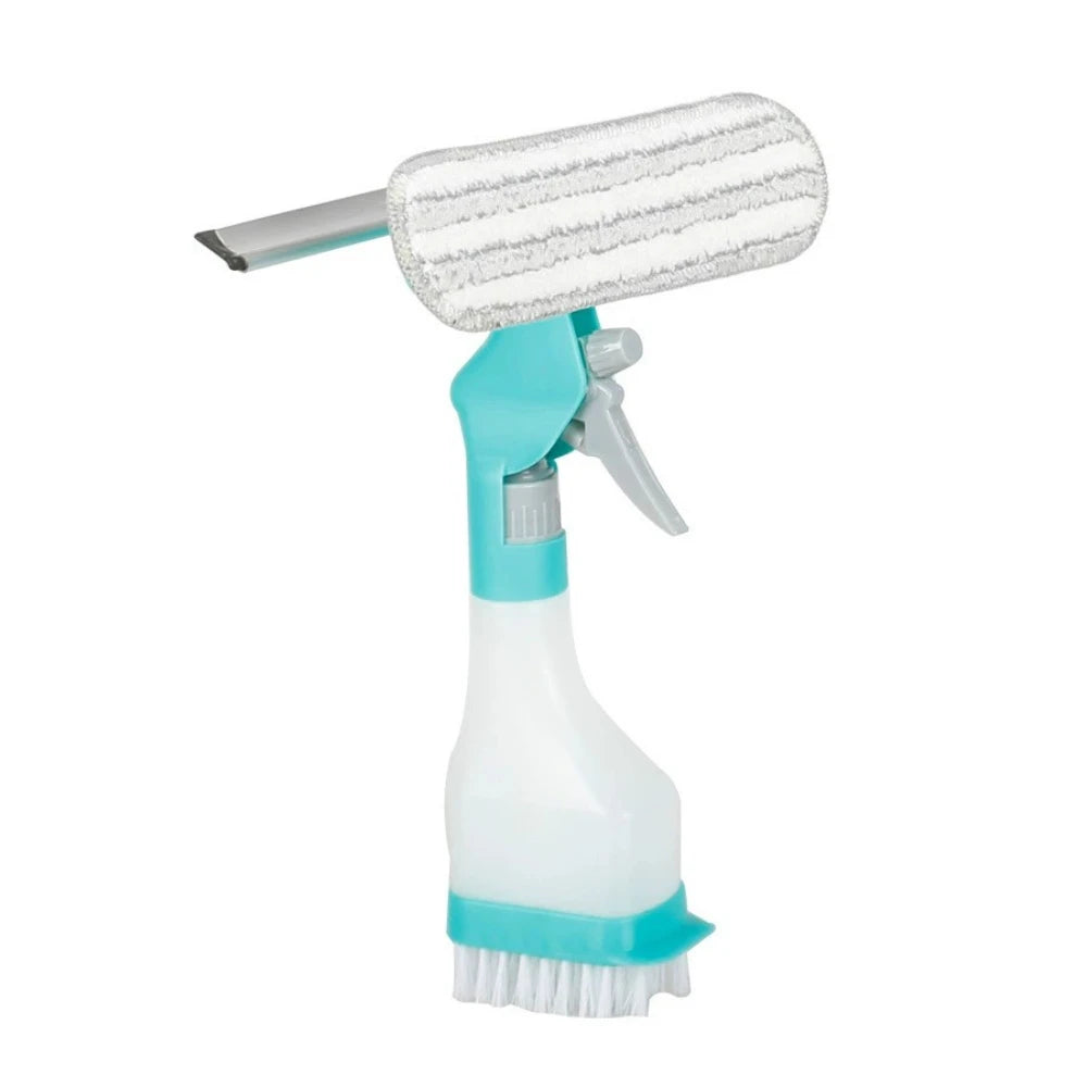 4-in-1 Glass Wiper with Spray Bottle, Scraper, Scrub Brush for Floor, Wall, Tile, Window