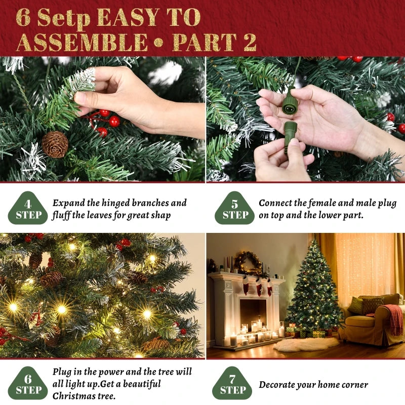 7-foot Christmas tree with transparent light that can be folded for easy storage. Equipped with 1183 PVC plush branches