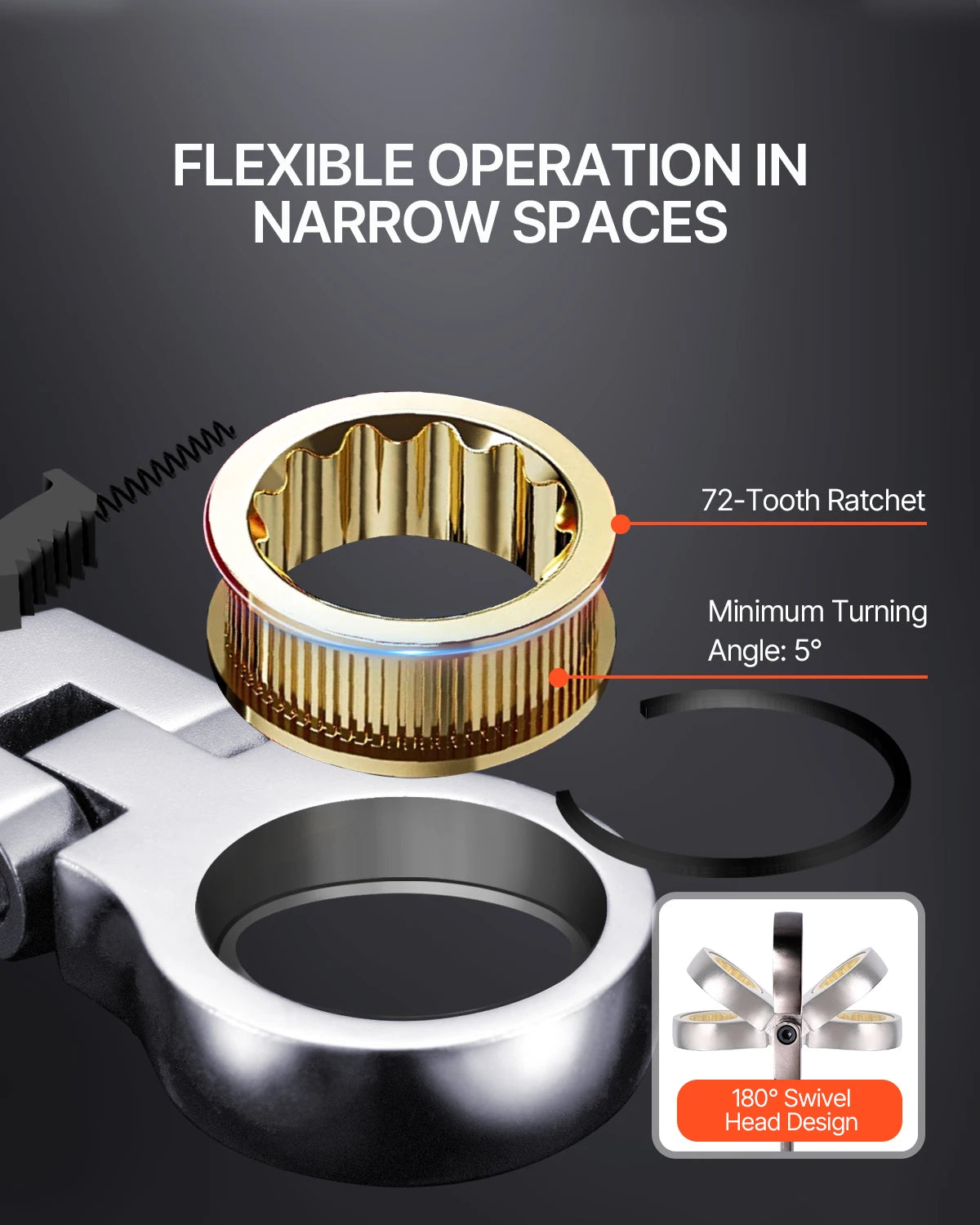 Flex-Head Ratcheting Wrench Set 8pcs Combination Wrench Set Roll-up Pouch Steel Flexible Ratcheting Wrench Set SAE Metric