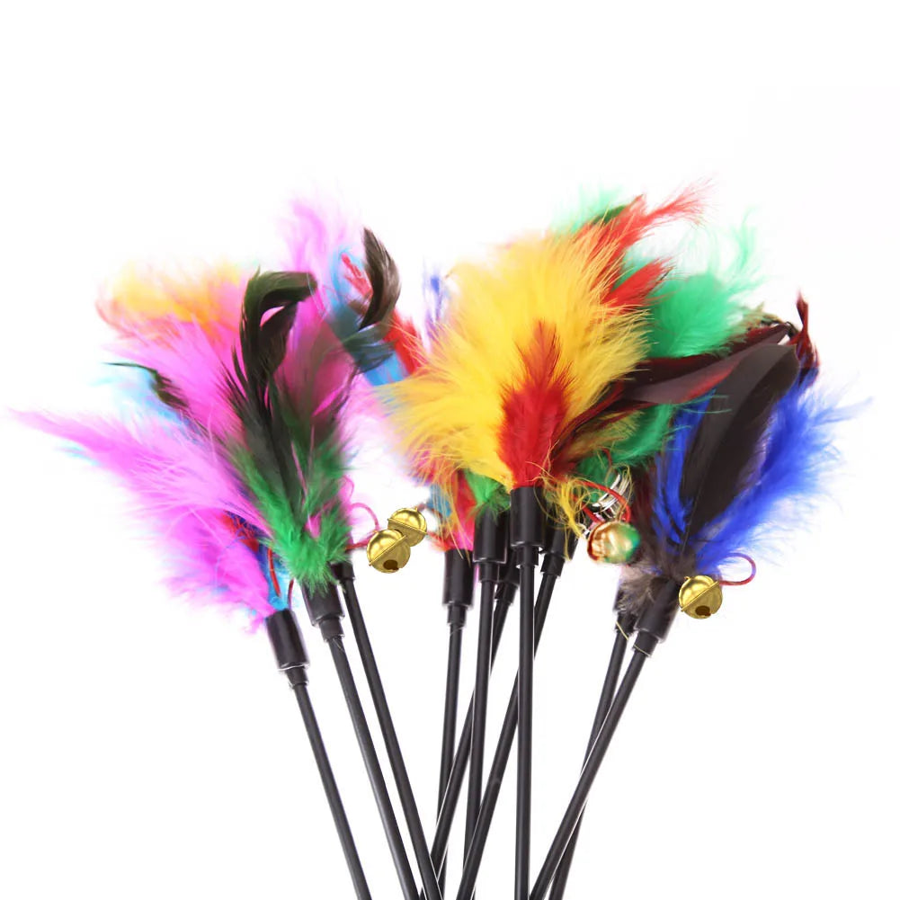 15pcs/3set Cat Interactive Wand Colorful Feather Chicken Feather Cat Stick Bell Portable Creative Novelty Pet Cat Supplies