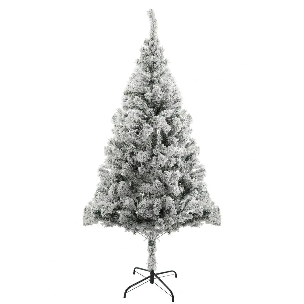 1.8m White Flocked Christmas Tree, Snowy Pencil Design with Realistic Branches, Easy Assembly & Metal Base, Perfect for Holiday