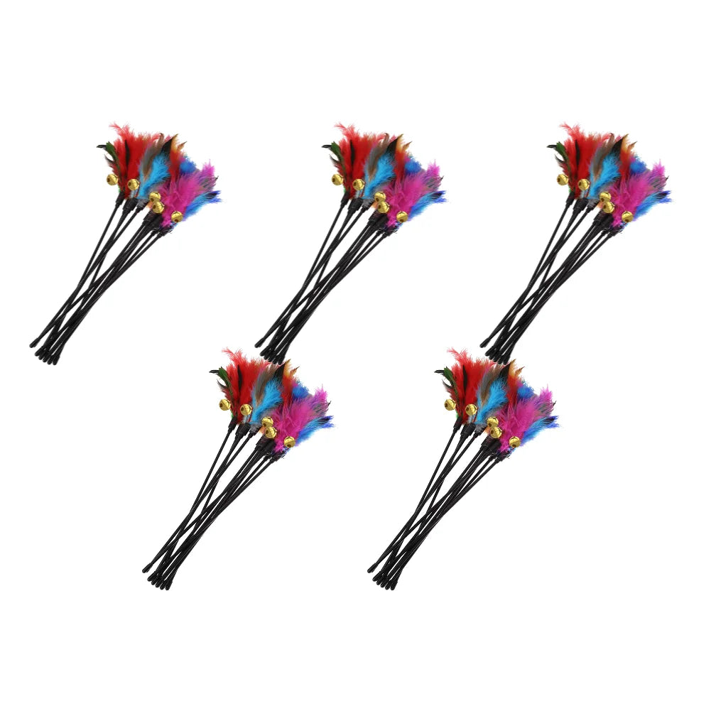 15pcs/3set Cat Interactive Wand Colorful Feather Chicken Feather Cat Stick Bell Portable Creative Novelty Pet Cat Supplies