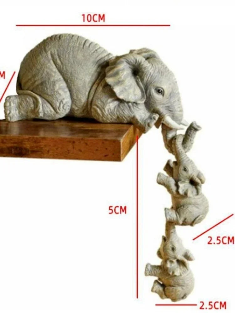 3pcs/set Cute Elephant Figurines Mother Elephant Holding Baby Elephant Hanging Off The Edge of Shelf or Table Resin Crafts