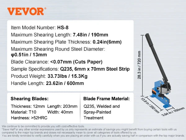 Manual Hand Plate Shear 5"/8"/12"/32" for Metal Sheet Processing Benchtop Cutter Q235 Material for Thick Steel Crafting