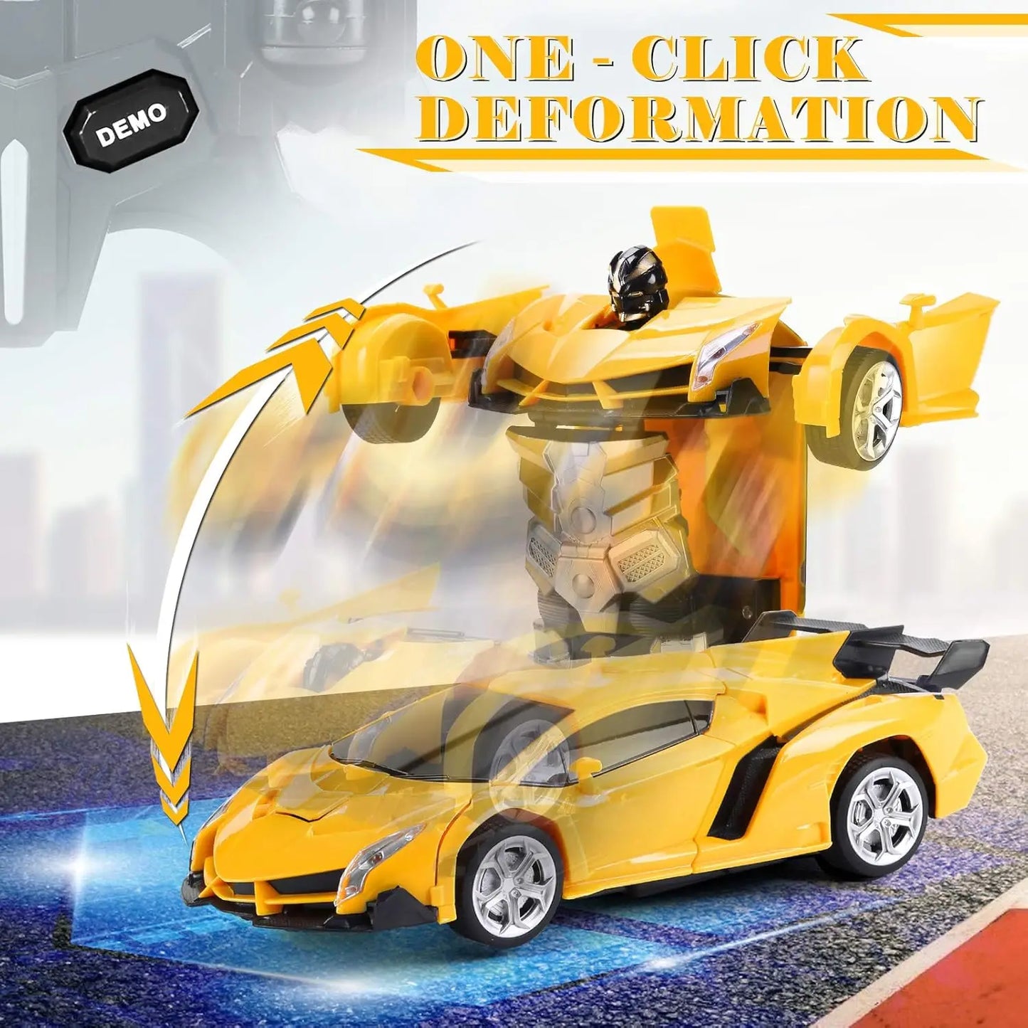 Remote Control Car - Transform Robot Toys for Kids, Rechargeable RC Cars with Lights, 360° Rotating Gifts Party Favors for Kids