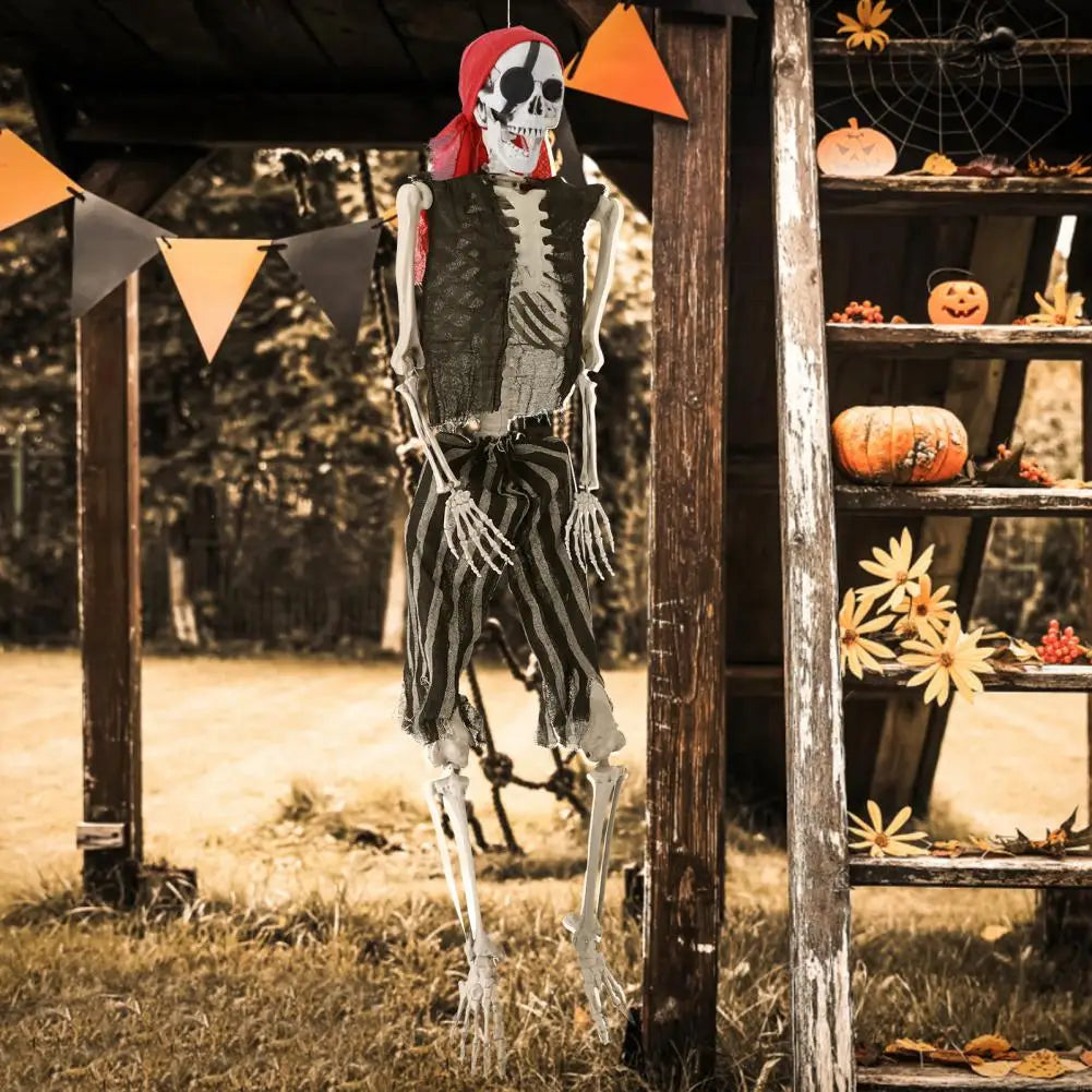 Life Size Imitation Skeleton Full Body Realistic Human Bones with Joints Pirate Styling Halloween Pose Skeleton Prop Decoration