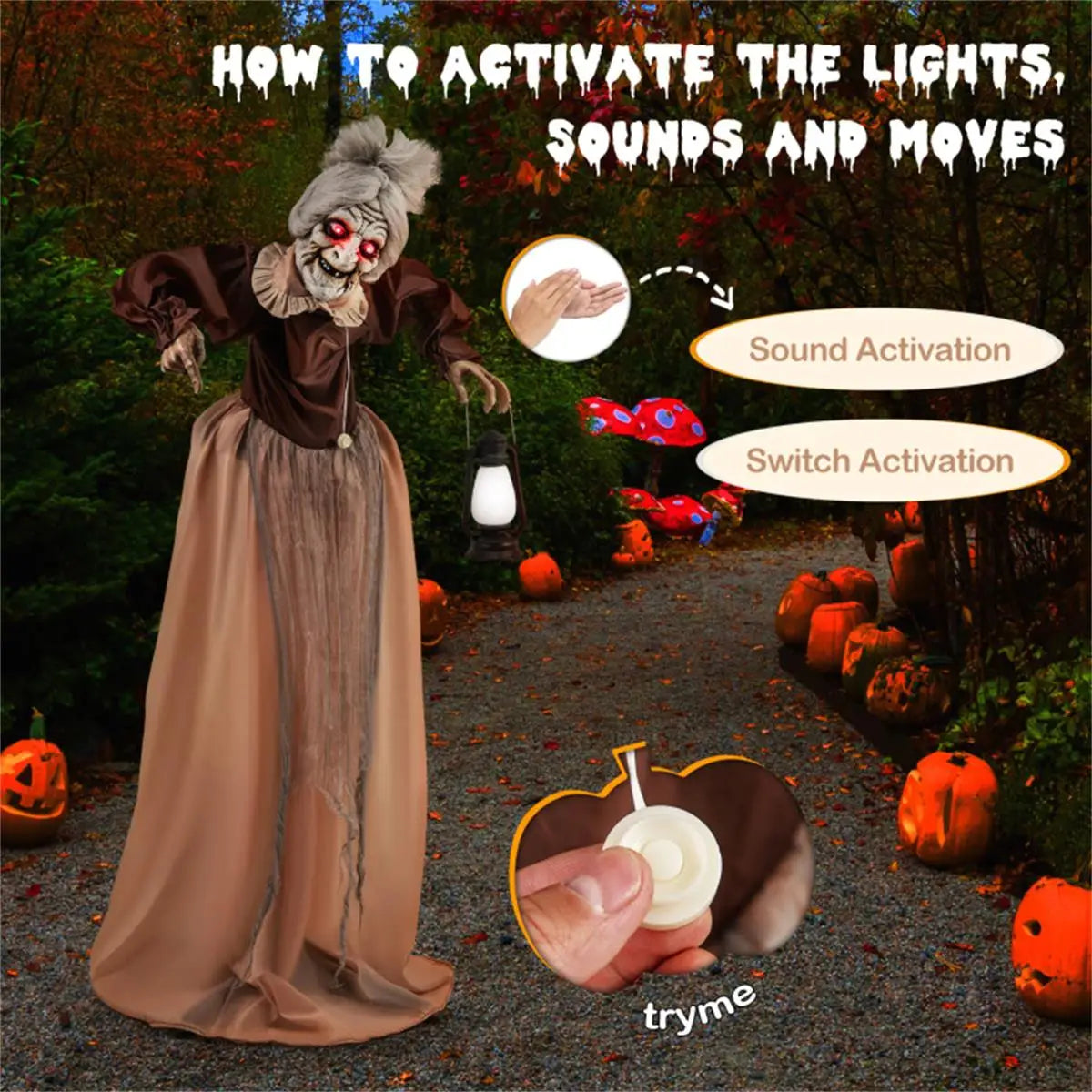 Talking Old Lady Halloween Decoration - Spooky Animated Prop for Haunted House Decor