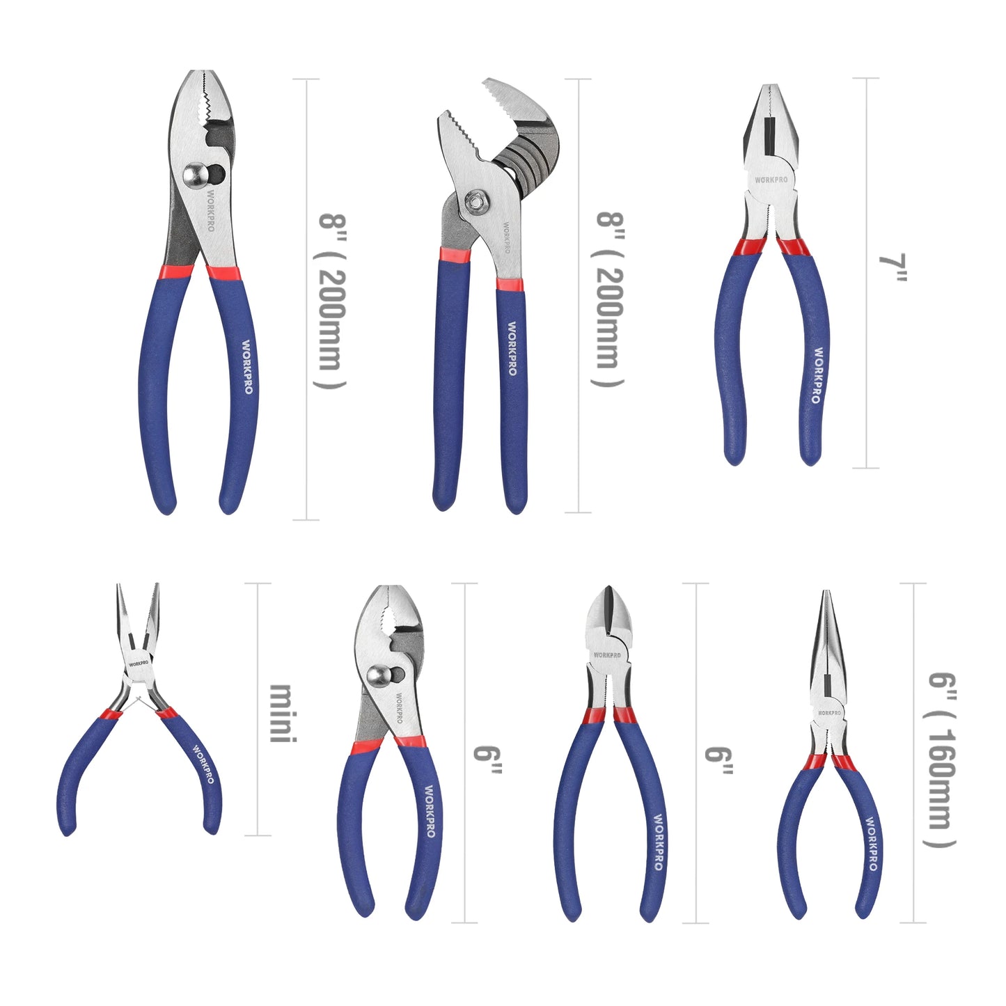 7-piece Pliers Set with Groove Joint, Long Nose, Slip Joint, Linesman and Diagonal Pliers for DIY