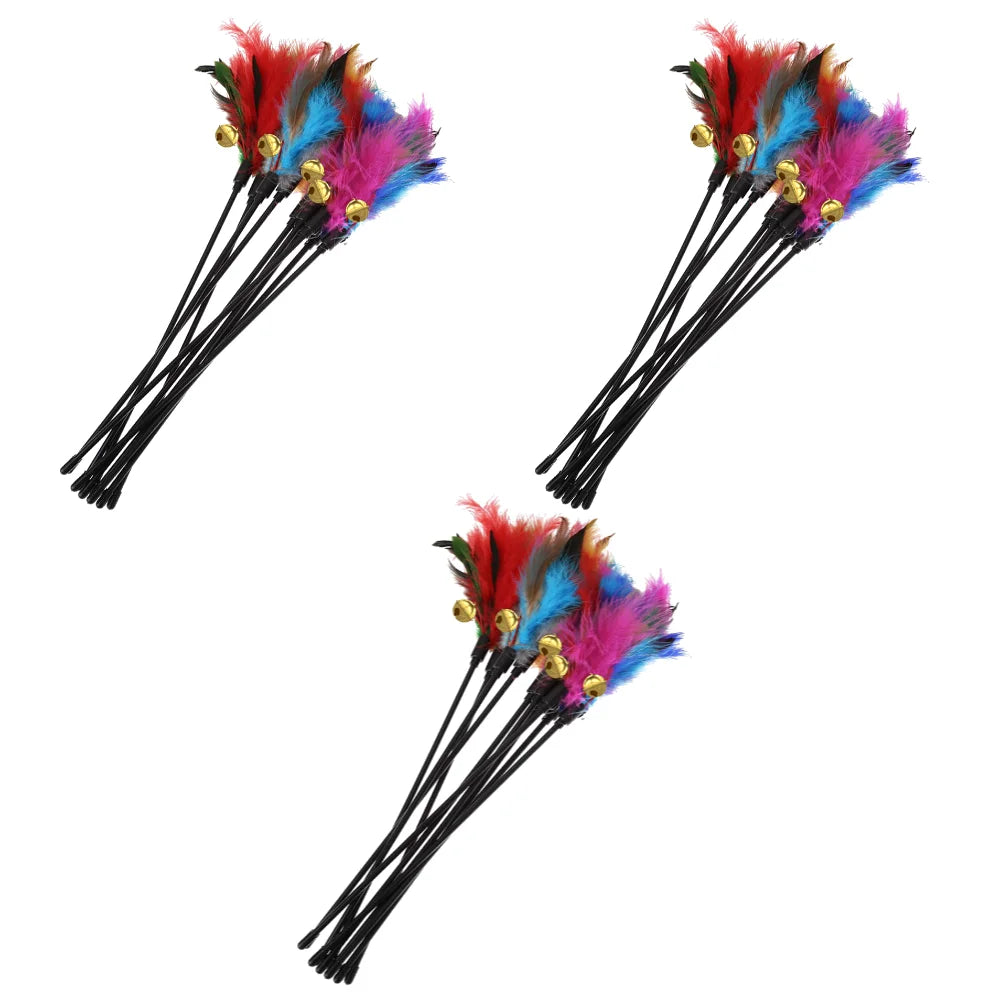15pcs/3set Cat Interactive Wand Colorful Feather Chicken Feather Cat Stick Bell Portable Creative Novelty Pet Cat Supplies