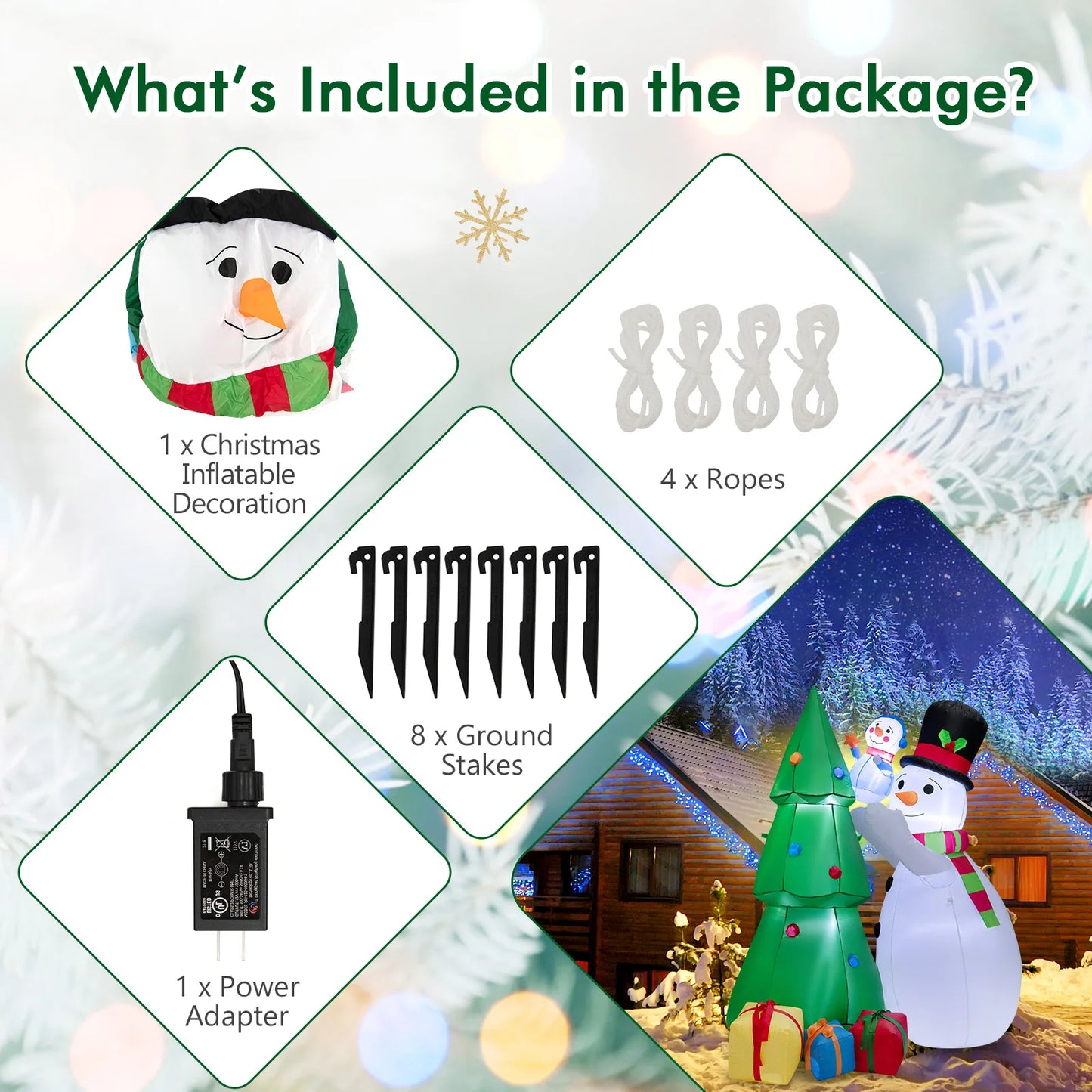 6 FT Inflatable Christmas Tree with Snowmen & Gift Boxes Blow up Xmas Decoration