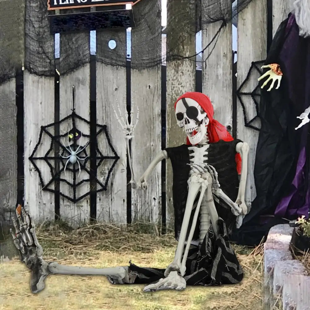 Life Size Imitation Skeleton Full Body Realistic Human Bones with Joints Pirate Styling Halloween Pose Skeleton Prop Decoration