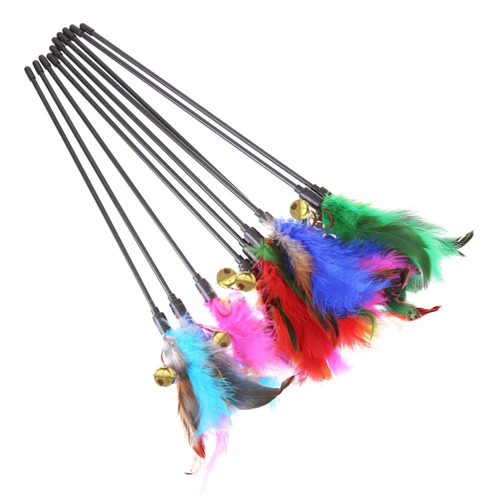 15pcs/3set Cat Interactive Wand Colorful Feather Chicken Feather Cat Stick Bell Portable Creative Novelty Pet Cat Supplies
