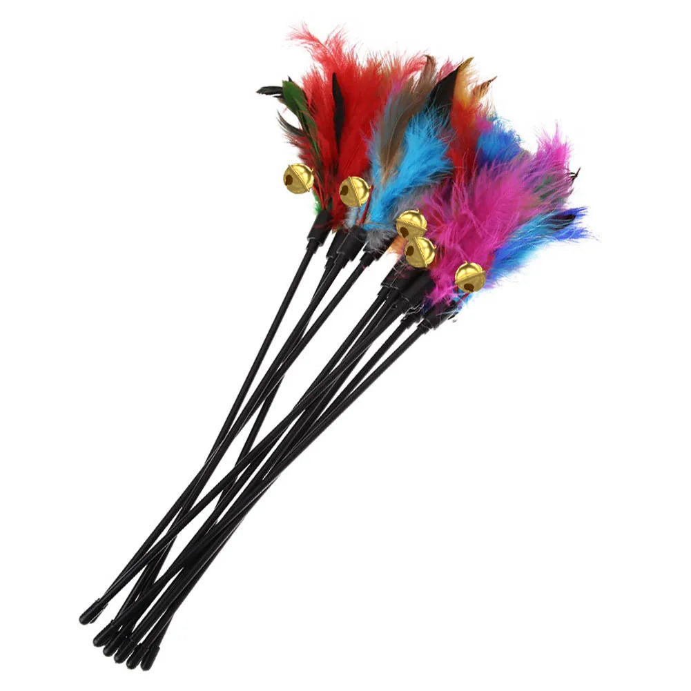 15pcs/3set Cat Interactive Wand Colorful Feather Chicken Feather Cat Stick Bell Portable Creative Novelty Pet Cat Supplies