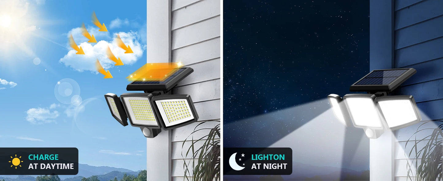 (1/2/3Pack)3 Heads Solar Outdoor Light, 210LED 2500LM Motion Sensor Security Light with Wireless Remote Control, IP65 Waterproof