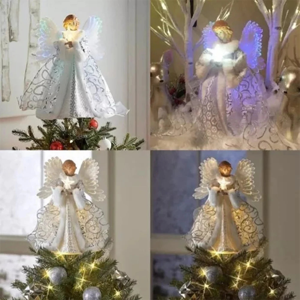 Angel Tree Topper Pendant Christmas Angel Decoration with Lights Lighted Tree Topper Ornament for Indoor Office Tree Decoration