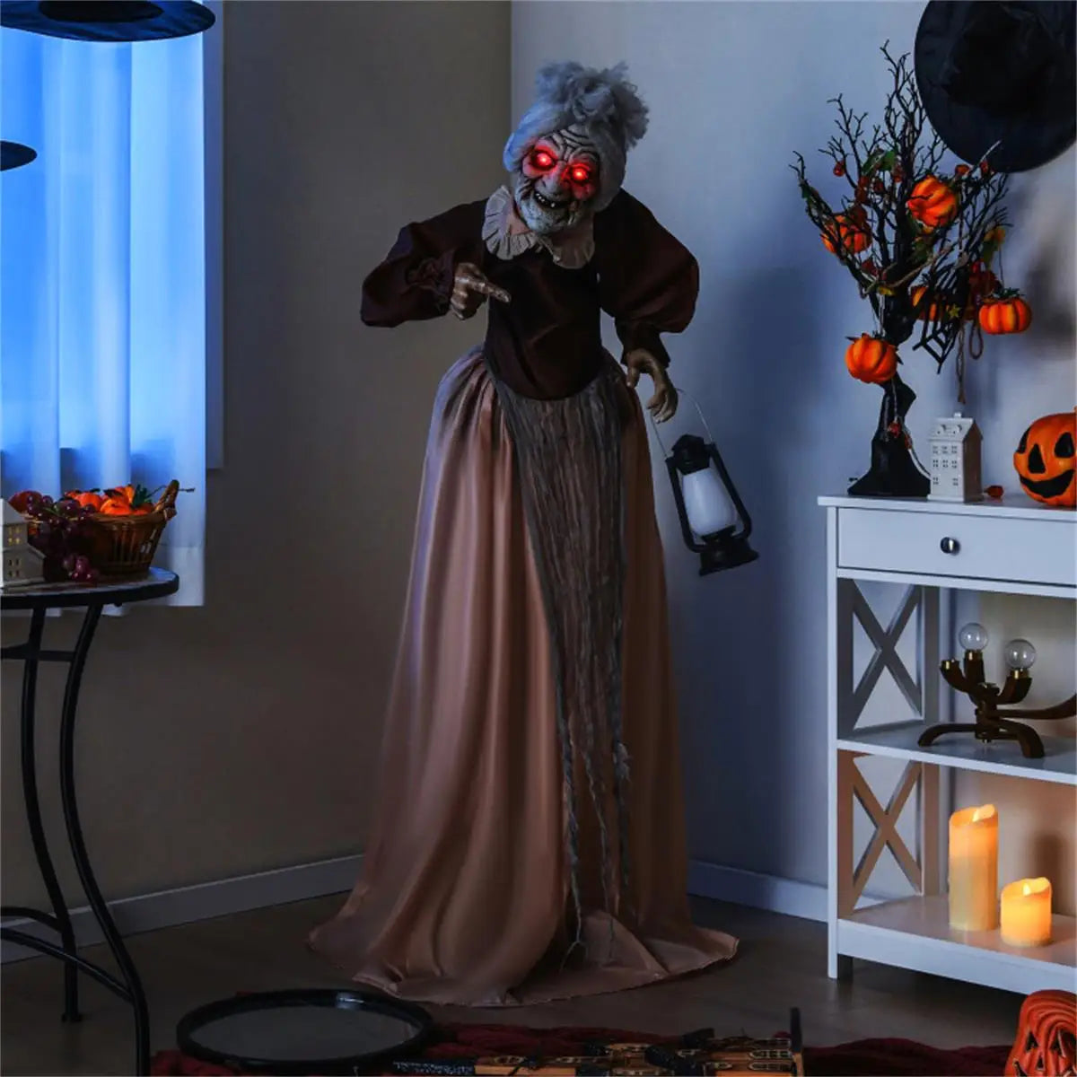 Talking Old Lady Halloween Decoration - Spooky Animated Prop for Haunted House Decor