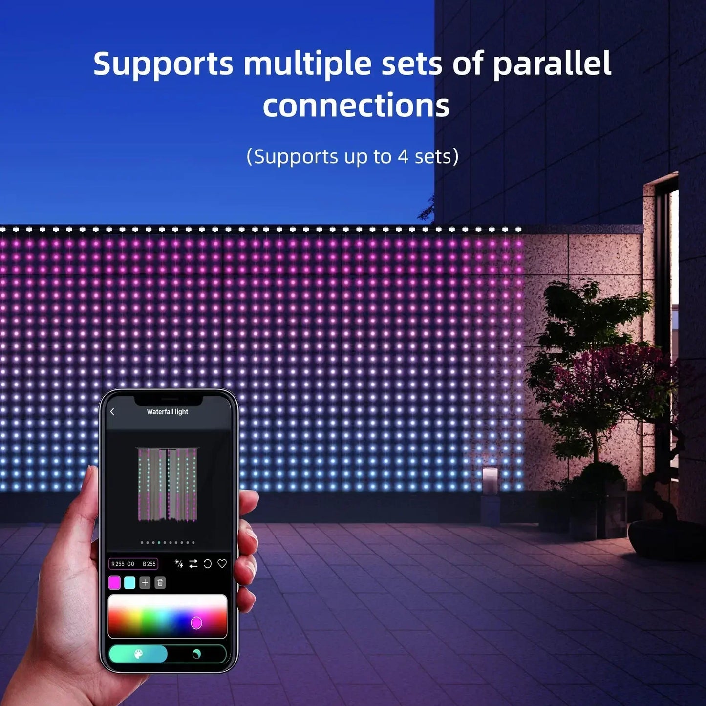 Smart Curtain Lights String App Controlled LED Window Hanging Curtain Lights 300/200 LED RGB Color Music Pattern Change Display