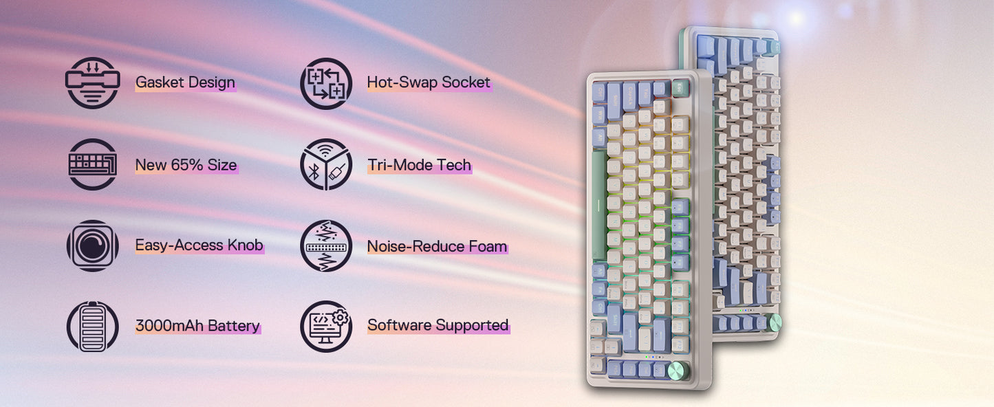 Redragon K673 PRO 75% Wireless Gasket RGB 3-Modes 81 Keys Compact Mechanical Hot-SwapGaming Keyboard