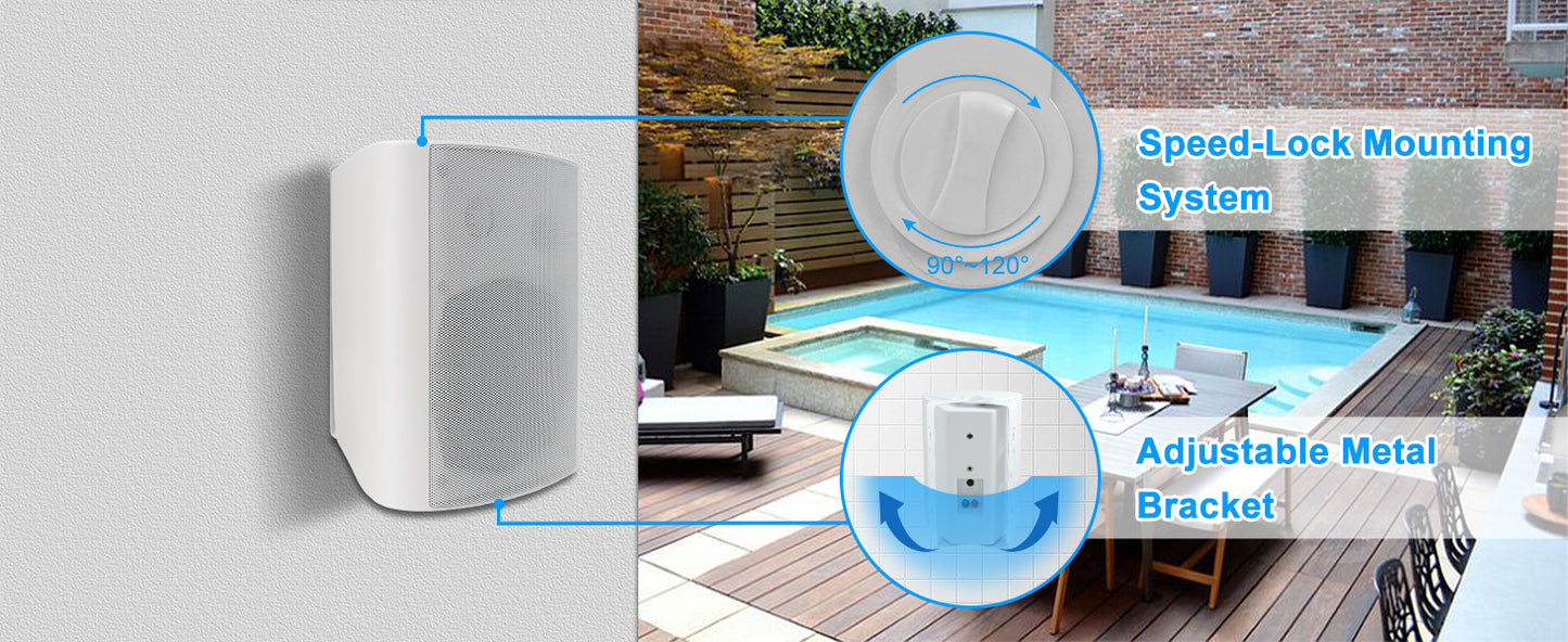 Herdio 800W 6.5 Inch Outdoor Speakers Bluetooth Waterproof Wired Tweeter Wall Mounted Subwoofer for Patio Home Theater,2 Pairs