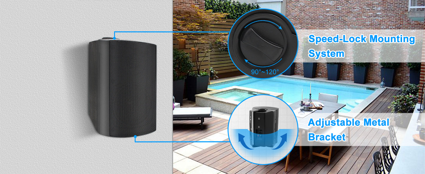 Herdio 800W 6.5 Inch Outdoor Speakers Bluetooth Waterproof Wired Tweeter Wall Mounted Subwoofer for Patio Home Theater,2 Pairs