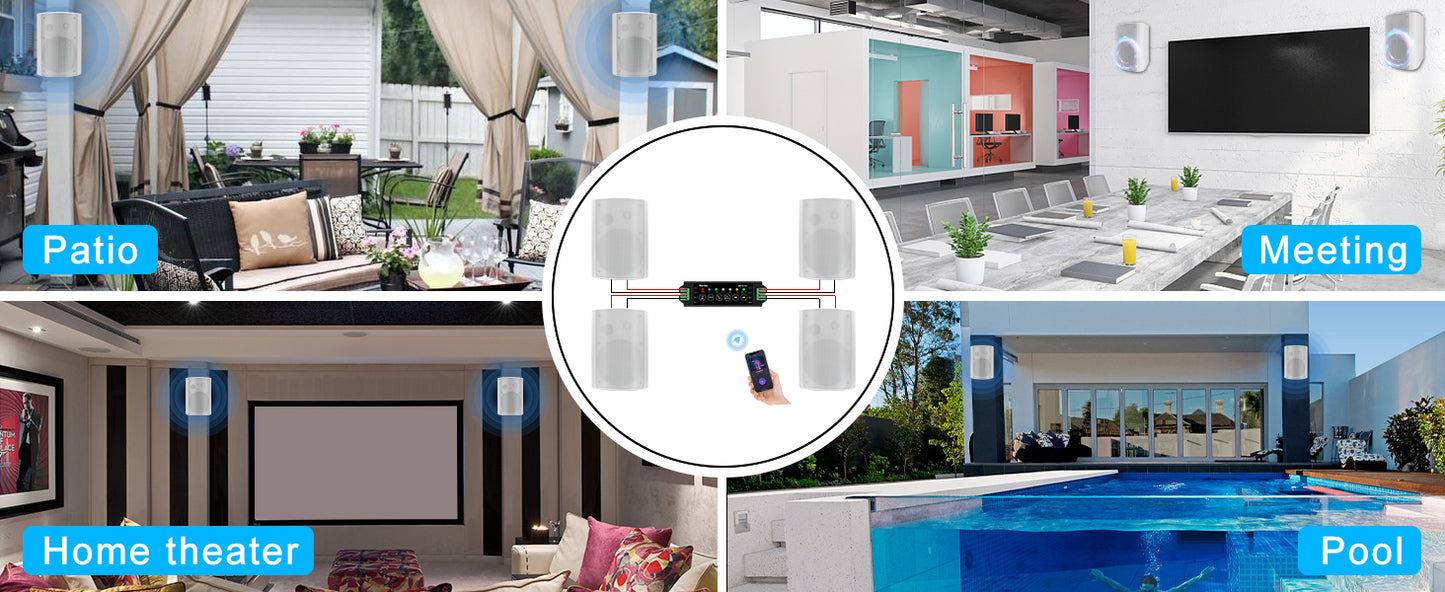 Herdio 800W 6.5 Inch Outdoor Speakers Bluetooth Waterproof Wired Tweeter Wall Mounted Subwoofer for Patio Home Theater,2 Pairs
