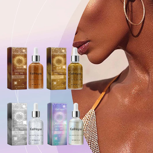 Eelhope Body Glitter Oil Natural Face Shimmer Shiny Moisturizing Waterproof Lasting Skin Brightening Liquid for Summer Party