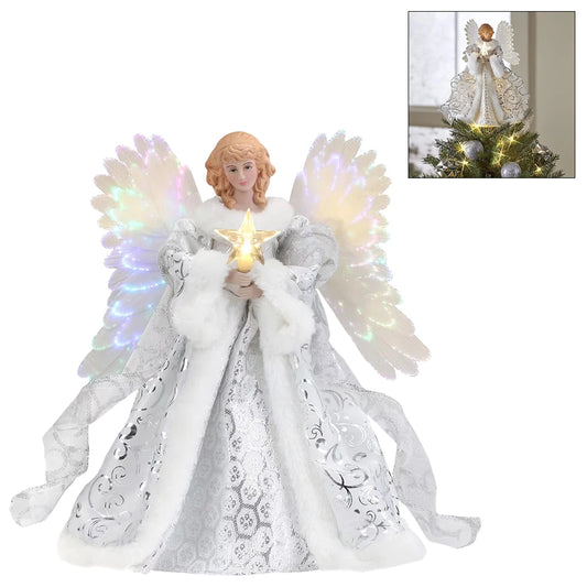 Angel Tree Topper Pendant Christmas Angel Decoration with Lights Lighted Tree Topper Ornament for Indoor Office Tree Decoration