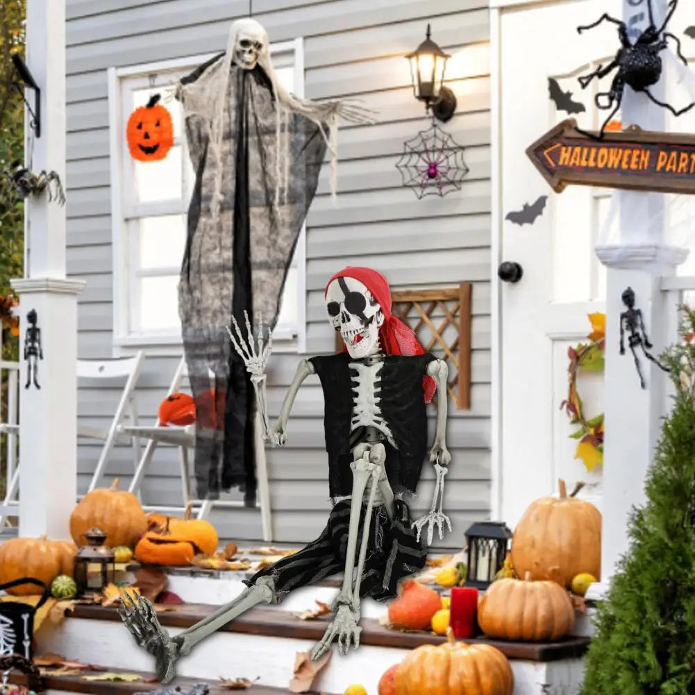 Life Size Imitation Skeleton Full Body Realistic Human Bones with Joints Pirate Styling Halloween Pose Skeleton Prop Decoration