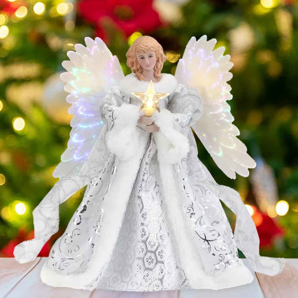 Angel Tree Topper Pendant Christmas Angel Decoration with Lights Lighted Tree Topper Ornament for Indoor Office Tree Decoration